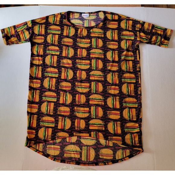 Lula Roe Long Tee SS Cheeseburger All Over Graphic - Size Small NWOT - Picture 1 of 3